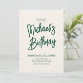 Groen & Beige Chique Lettering Script Verjaardagsf Kaart (Staand voorkant)