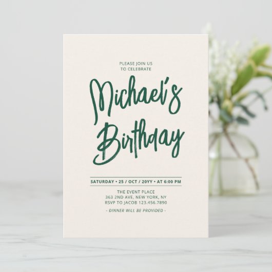 Groen & Beige Chique Lettering Script Verjaardagsf Kaart (Staand voorkant)