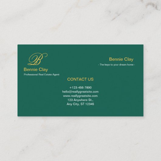Groen Beige Elegant Vastgoed Agent Visitekaartje (Achterkant)