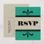 Groen/beige Fancy Art Deco RSVP Briefkaart (Voorkant / Achterkant)