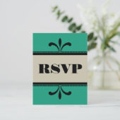 Groen/beige Fancy Art Deco RSVP Briefkaart (Staand voorkant)