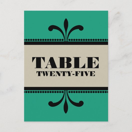 Groen/beige Fancy Art Deco Table Number Briefkaart (Voorkant)