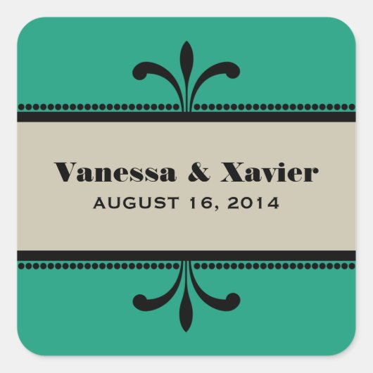 Groen/beige Fancy art Deco Wedding Stickers (Voorkant)