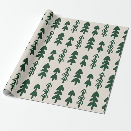 Groen Beige Handgetekend Kerst Inpakpapier (Uitgerold)