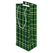 Groen & Beige Klassiek Kerst Plaid Wijn Cadeautas (Achterkant Gekanteld)