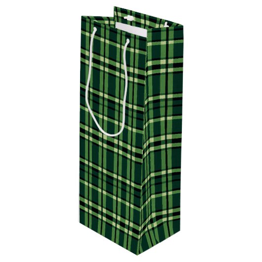 Groen & Beige Klassiek Kerst Plaid Wijn Cadeautas (Voorkant Gekanteld)
