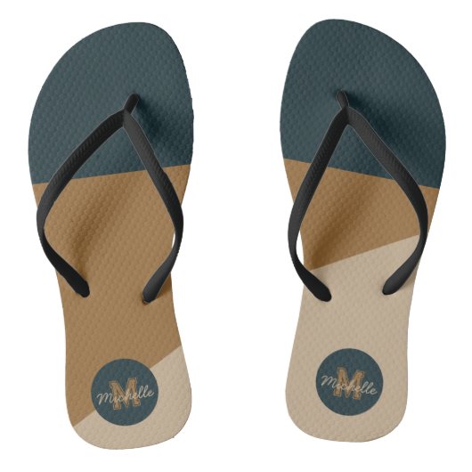  Groen Beige kleurenblok monogram Teenslippers (Voetbed)