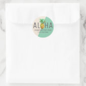 Groen & Beige Linnen Tekst Aloha Met Ananas Ronde Sticker (Tas)