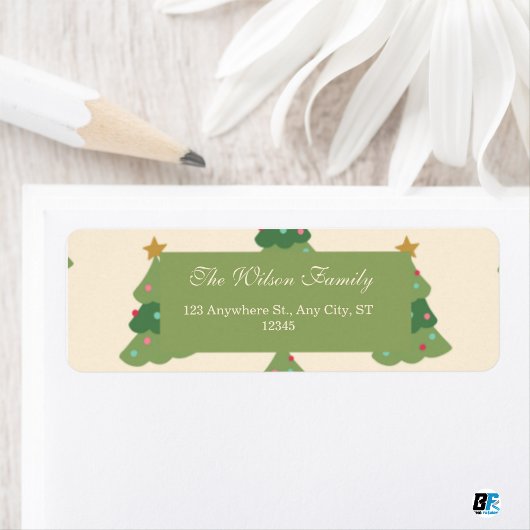 Groen Beige Modern Kerstboom Patroon Etiket