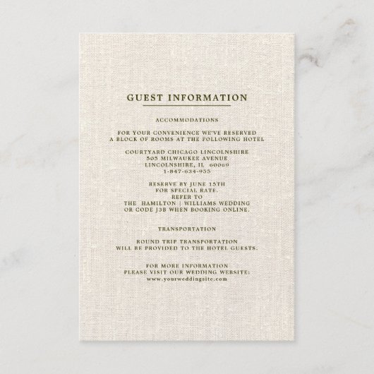 Groen Beige  Patroon Bruiloft Details Kaart (Voorkant)