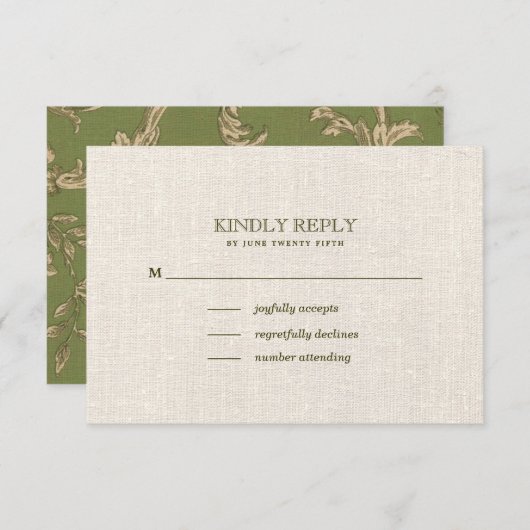 Groen Beige  Patroon Bruiloft RSVP Kaartje (Voorkant / Achterkant)