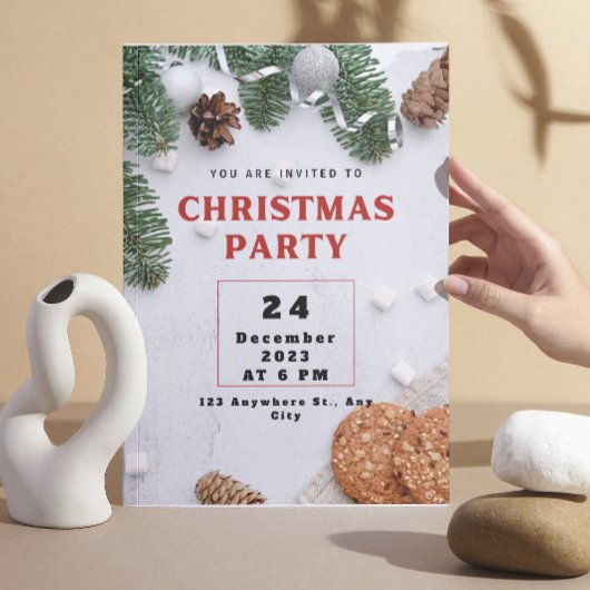 Groen Beige Rode Kerstfeest Uitnodiging