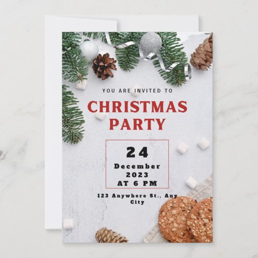 Groen Beige Rood Kerstfeest Uitnodiging (Voorkant)