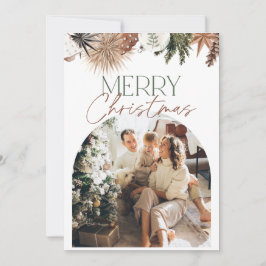 Groen Beige Rustieke Boog Foto Kerst Kaart