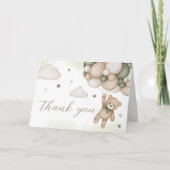 Groen Beren ballon Baby shower Bedankkaart (Voorkant)