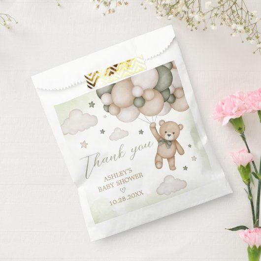 Groen Beren ballon Baby shower Bedankzakje (Gezegeld)