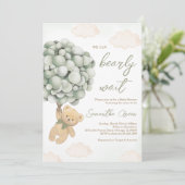 Groen Beren ballon Baby shower Kaart (Staand voorkant)