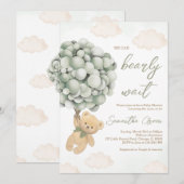 Groen Beren ballon Baby shower Kaart (Voorkant / Achterkant)