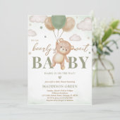 Groen Beren ballon Baby shower Kaart (Staand voorkant)