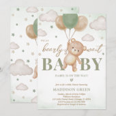 Groen Beren ballon Baby shower Kaart (Voorkant / Achterkant)