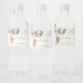 Groen Beren ballon Baby shower Waterfles Etiket