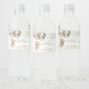 Groen Beren ballon Baby shower Waterfles Etiket