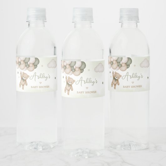Groen Beren ballon Baby shower Waterfles Etiket (Flessen)