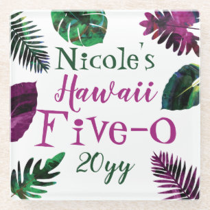 Groen, Berry Pink Leaves Hawaii 5-0 50ste verjaard Glazen Onderzetter