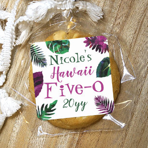 Groen, Berry Pink Leaves Hawaii 5-0 50ste verjaard Vierkante Sticker