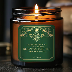 Groen Bewerkbaar Witchy Tarot Honingbij Kaars Labe Vierkante Sticker