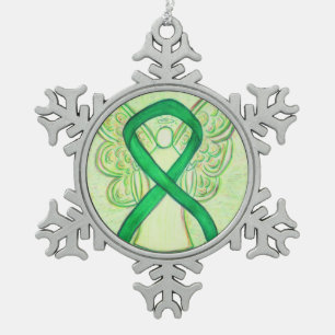 Groen Bewustzijnslint Engel Op Maat Gemaakt Orname Tin Sneeuwvlok Ornament