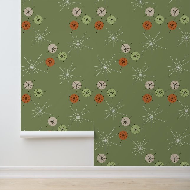 Groen BG Mid Century Modern Circle en sterren Behang (Applicatie)