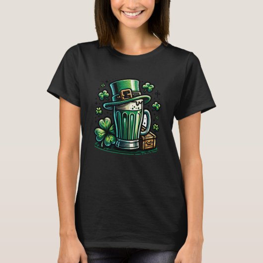 Groen Bier en Leprechaun Pet T-shirt (Voorkant)