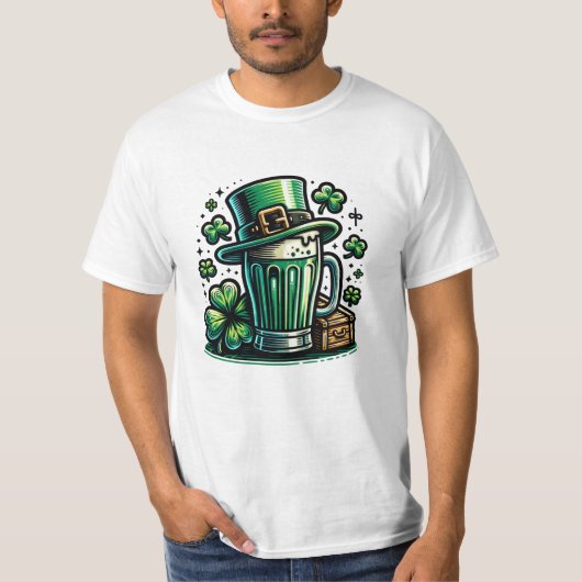 Groen Bier en Leprechaun Pet T-shirt (Voorkant)