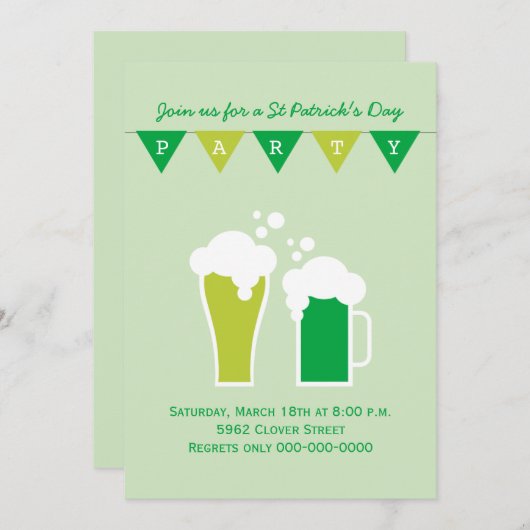 Groen Bier St Patrick's Day Party Kaart (Voorkant / Achterkant)