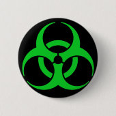Groen biogevaarsymbool ronde button 5,7 cm (Voorkant)