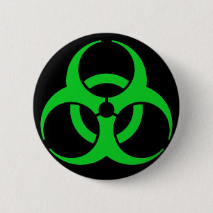 Groen biogevaarsymbool ronde button 5,7 cm