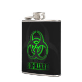 Groen biogevaarsymbool voor gloeien heupfles (Links)