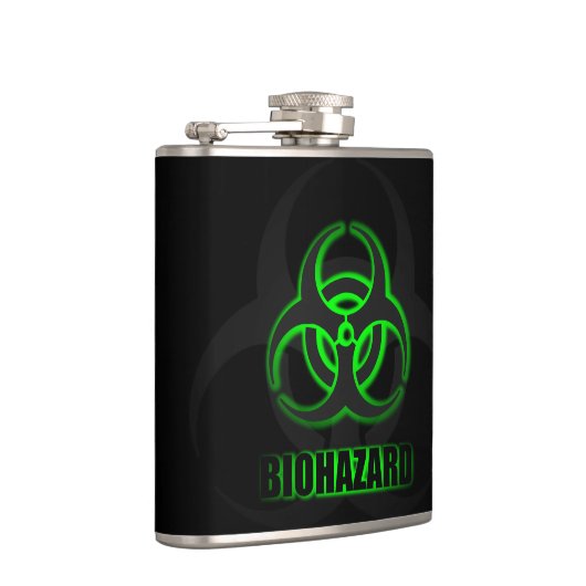 Groen biogevaarsymbool voor gloeien heupfles (Rechts)