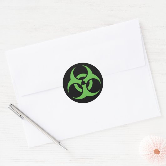 Groen biohazard symbool. ronde sticker (Envelop)
