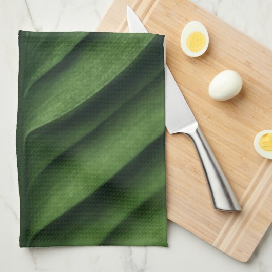 Groen blad, bananenblad, gestreept, gevouwen theedoek (Quarter Fold)