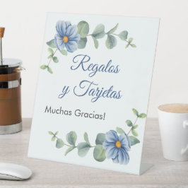 Groen blad Blauw Bloemen Doop Geschenken en Kaarte Reclamebord Met Voetstuk