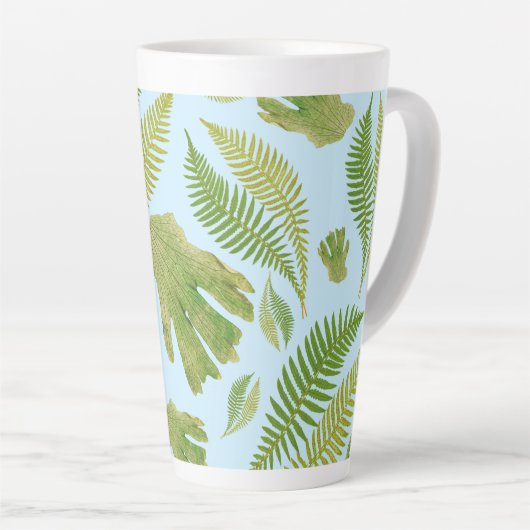 Groen blad Blauw van kleur. bladpatroon Latte Mok (Rechterhoek)