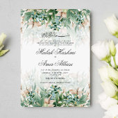 groen blad bloemig islamitisch moslim bruiloft kaart