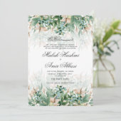 groen blad bloemig islamitisch moslim bruiloft kaart (Staand voorkant)