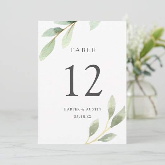 Groen Blad Botanic Tafelnummer Bruiloft 5x7 (Staand voorkant)