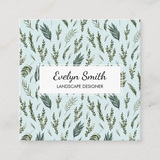 Groen blad Botanisch Patroon Vierkant Vierkante Visitekaartje (Voorkant)
