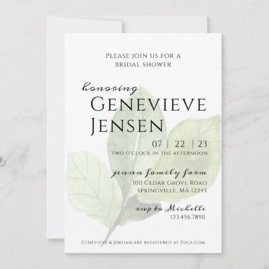 Groen blad bruids douche uitnodiging (Voorkant)