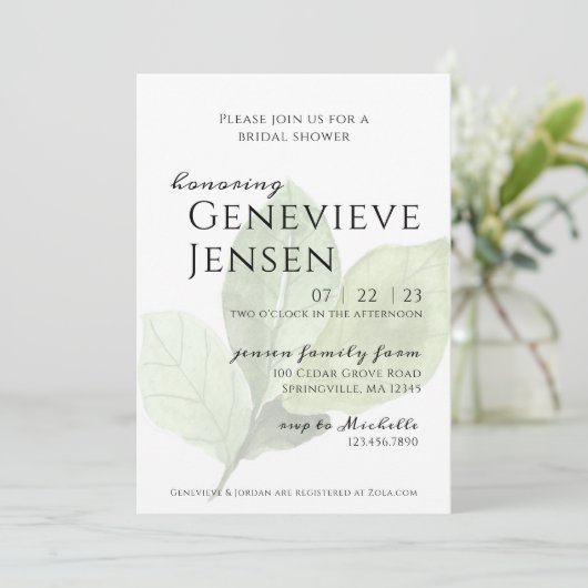 Groen blad bruids douche uitnodiging (Staand voorkant)