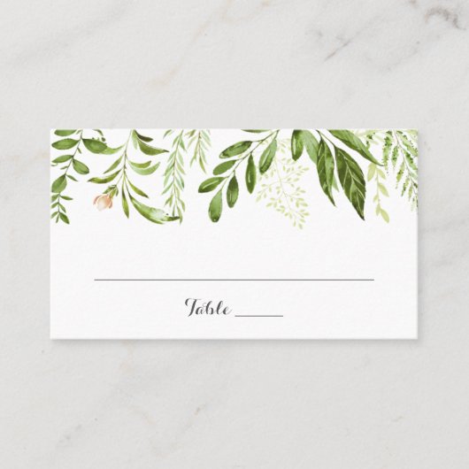 Groen Blad Bruiloft Flat Place Card Rustiek groen Plaatskaartje (Voorkant)